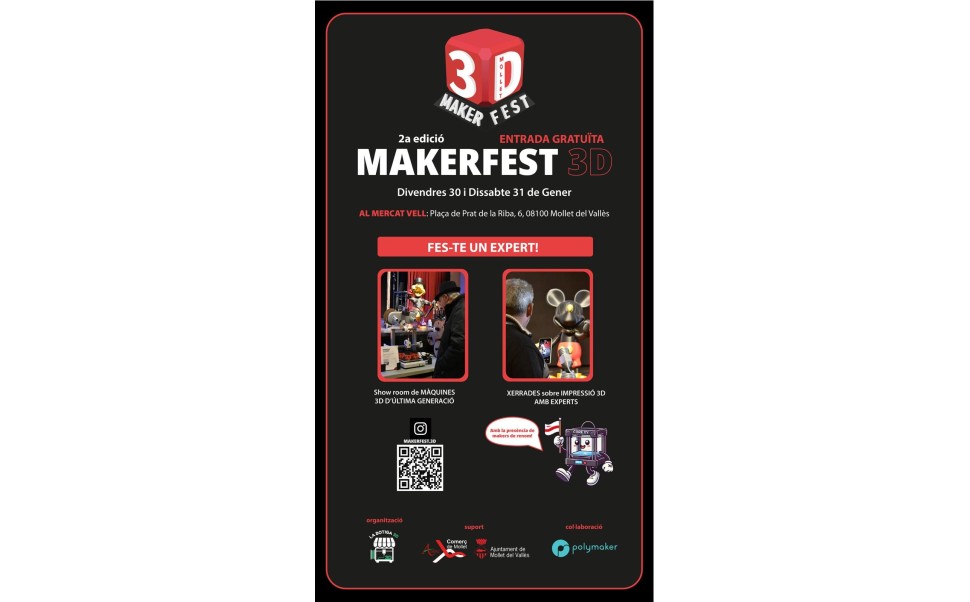 Maker Fest 3D los días 30 y 31 de enero en Mollet del Vallès: programa, charlas, talleres y el proyecto especial de la Fuente de Mollet